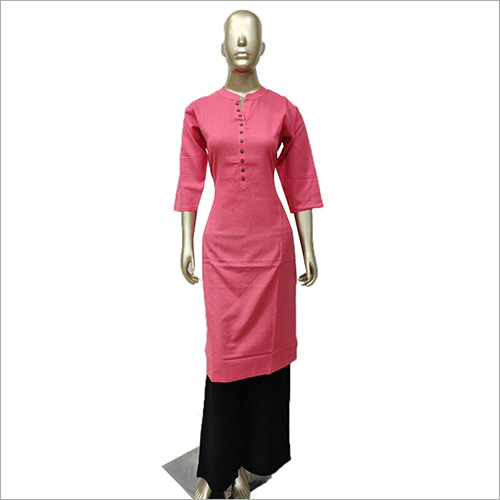 Ladies Plain Pink Kurti with Palazzo Set